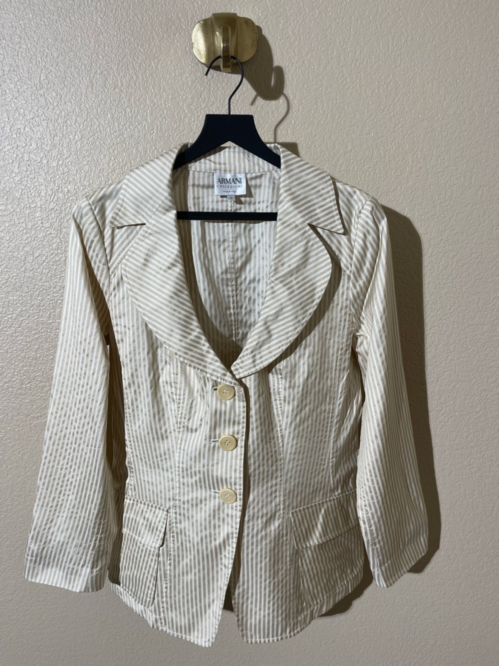 Armani Collezioni Cream and Beige Striped Women's Blazer